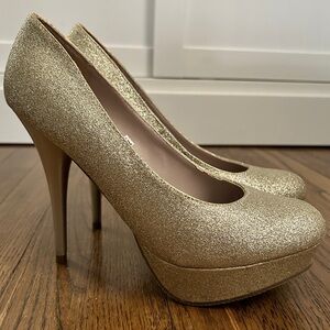 EUC Champagne Gold Glitter Platform Stiletto Heel Size Women’s 9.5